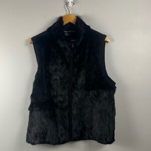 Nina Leonard Black Real Fur lambswool and angora black vest size XL